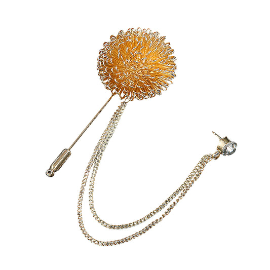 SYGA Men's & Women Suit Shirt Stud Lapel Pin Chain Tassel Brooch Pin with Crystal Chain(Golden bouquet)