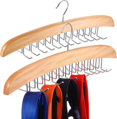 MOMISY Tie Belt Clothes Wooden Hanger with 24 Hooks Adjustable Belt Closet Hangers Tie Storage Racks Wood Multipurpose Wardrobe Organizers for Men Women Tie Scarf Messenger Bag