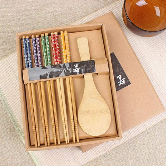 SYGA Handmade Japanese Natural Wood Wooden Chopsticks Spoon Sets