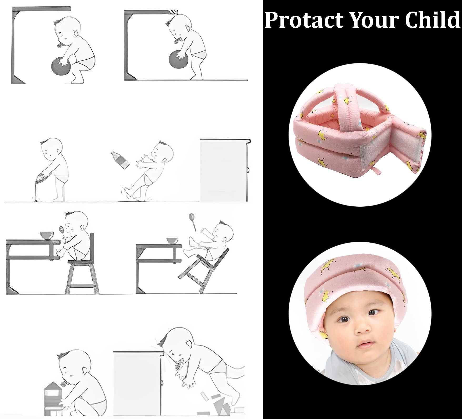 SYGA Baby Head Protector Toddler Infant Safety Helmet Head Protection for Unisex Learn to Walk Crawling Adjustable Head Protective Hat -Pink Crown for 0-3 Years