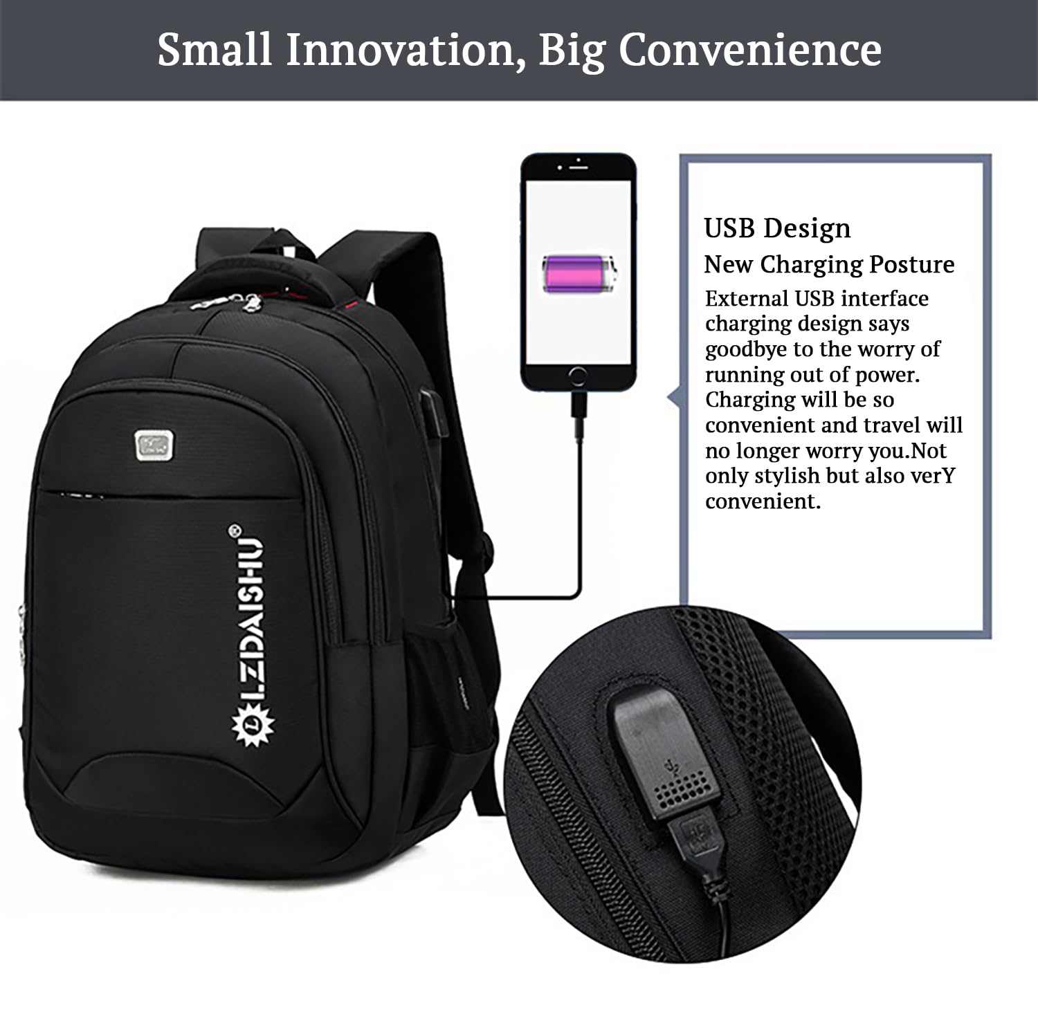 SYGA Men's Business Multifunctional Backpack, Large Capacity Waterproof Travel & Laptop Bag - Black