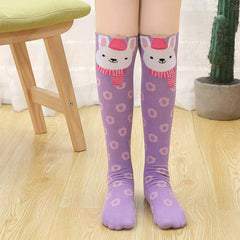 MOMISY 1 Pair of Baby Spring Winter And Autumn Combed Cotton Long Tube Knee-High Socks Suitable Age of 3 to 12 Years (IN, Age, 3 Years, 12 Years, PurpleRabbit)