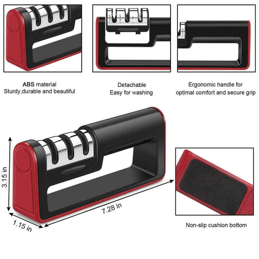 SYGA Black+Red Kitchen Knife Sharpener, 3-Stage Knife Sharpening Tool