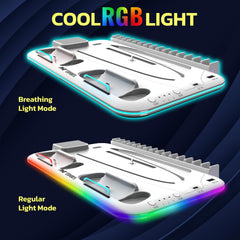 Ant Esports Dock5 RGB with Cooling Fan and Dual Controller Charger Station, PS5 Console Disc & Digital Edition, PS5 Cooling Station Accessories with RGB Light/Headset Holder/6 Game Slots/Screw (White)