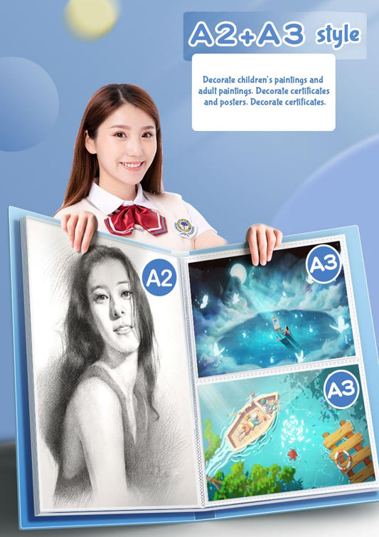 SYGA A3 Children's 90 Pages Diamond Painting Storage Book,Diamond Painting Portfolio Award Collection Album Painting Art Work Storage Bag Drawing Paper Folder(A3+A4* can hold 180 sheets Blue)