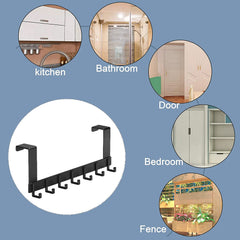 SYGA Hook Behind The Door Free Punching Hanger Clothes Storage Rack Entry Door Hanger Wall Hanging Clothes Hook Door Hanger Over The Door Hook Hanger (6-Hooks Extra Long, Black)