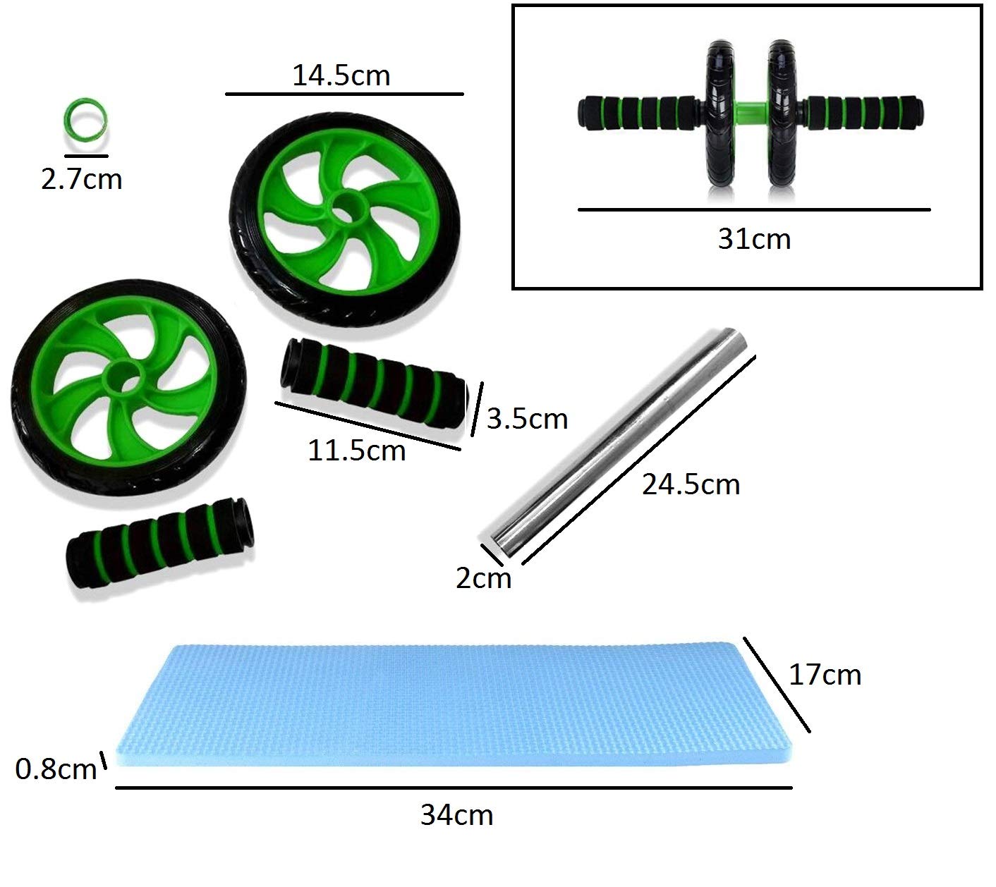 SYGA Dual Wheel Fitness Equipment-Perfect for Abdominal Strengthening and Toning-Fitness(Green)
