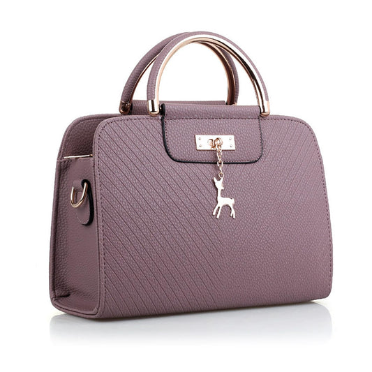 SYGA Women's Handbag Corrugated Fawn Pendant Cute Shoulder Bag Fashionable Style Crossbody Bag(Purple Grey)