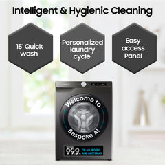 Samsung 7 kg, 5 Star, AI Control, Wi-Fi, Digital Inverter, Motor, Fully-Automatic Front Load Washing Machine (WW70T502NAN1TL, Hygiene Steam, Inox)