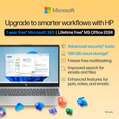 HP 15 Laptop, AMD Ryzen 7 7730U (16GB DDR4,512GB SSD) Anti-Glare, Micro-Edge,15.6''/39.6cm, FHD, Win11, M365 Basic(1yr),Office Home24,Silver,1.59kg,FHD Camera w/Privacy Shutter, Backlit KB, fc0390AU