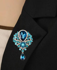 SYGA Brooch Pin Fashion Crystal Rhinestone Jewellery Pin Vintage Clothing Accessories Decoration Glass Pendant Blue Brooches For Women- S244