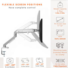 ARTIKEL Monitor Desk Mount Adjustable Spring Assisted Monitor Arm VESA Mount with C Clamp Grommet Mounting Base Computer Monitor Stand (Sleek White, Single)