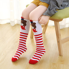 MOMISY Girl's 1 Pair of Baby Spring Winter And Autumn Combed Cotton Long Tube Knee-High Socks Suitable Age of 3 to 12 Years (IN, Age, 3 Years, 12 Years, RedWhiteStripes)