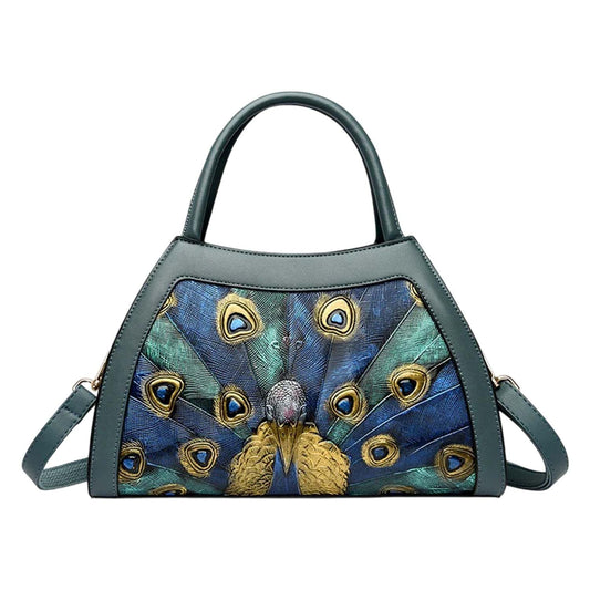 SYGA Women Elegant Peacock Embossed Shell Handbag – Stylish Shoulder Purse with Artistic Detailing