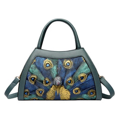 SYGA Women Elegant Peacock Embossed Shell Handbag – Stylish Shoulder Purse with Artistic Detailing