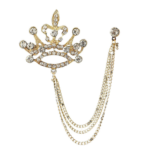 SYGA Men's & Women Suit Shirt Stud Lapel Pin Chain Tassel Brooch Pin with Crystal Chain(big crown)