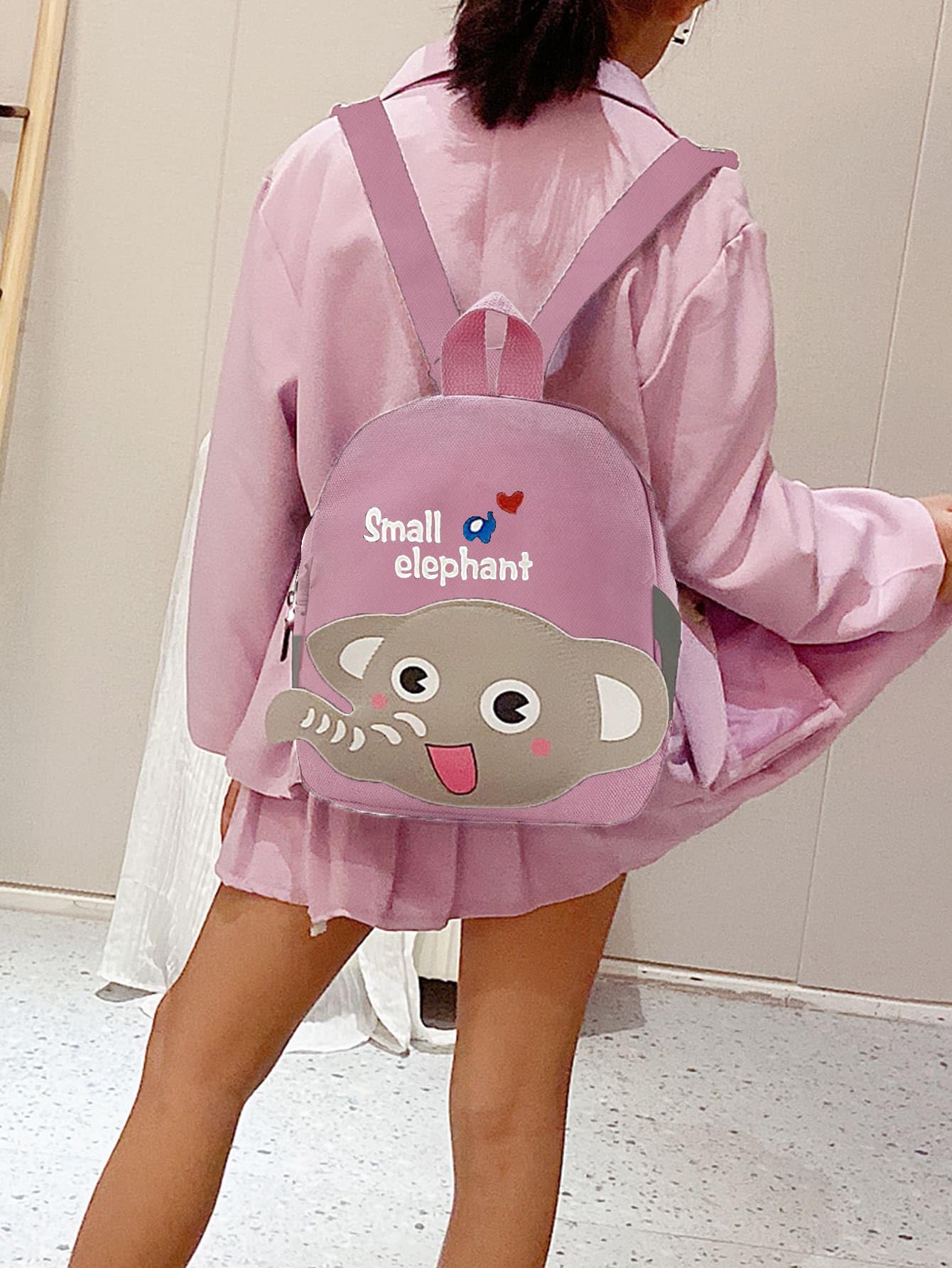 SYGA Children's Bags 2-4 Years Old Canvas Backpack Elephant Cartoon Cute Backpack School bag (BLACK)