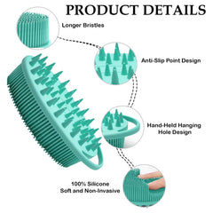 MOMISY Ultra Soft 2-in-1 Body & Shampoo Brush, Exfoliating Silicone Bath Scrubber, Premium Silicone Loofah, Scalp Massager (Green)