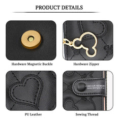 SYGA Women's Short Zipper Buckle Heart Shaped Wallet with Key Chain, Cute for Girls Pu Leather Wallet Coin & Card Purse(Mickey Black)