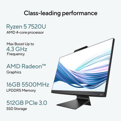 ASUS AiO M3 Series, 27" (68.58 cms) FHD, AMD Ryzen 5 7520U, All-in-One Desktop (16GB/512GB SSD/Windows 11/Office 2021/with Wireless Keyboard & Mouse/Black/8.90 Kg), M3702WFA-BA002WS