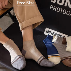 MOMISY Men's Premium Cotton Cushion Ankle length Socks, (Multicolor) Pack of 5 (Free Size) (2 Color)