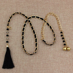 SYGA Women's Metal Belt Waist Chain Versatile Tassel Waist Pendant Women's Fashion Dress Decorative Belt(Black)