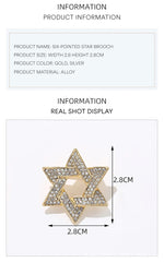 SYGA Brooch Pin Fashion Crystal Rhinestone Jewellery Pin Vintage Clothing Accessories Decoration Diamond-Filled Six-Pointed Star Gold Brooches For Men's - S90