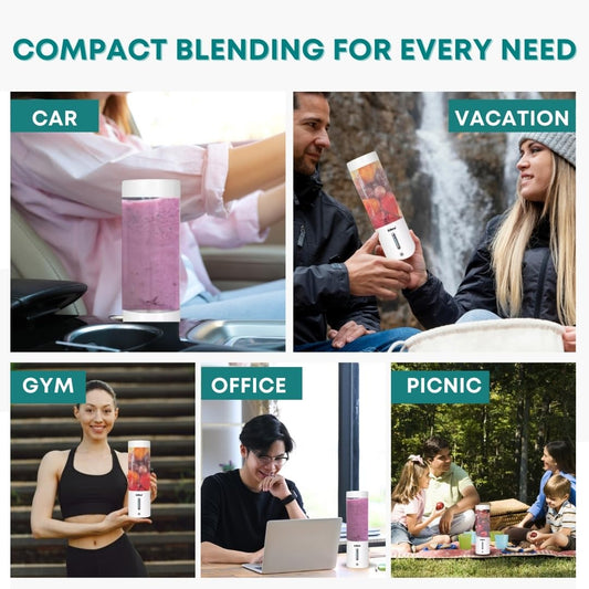 Libra Portable Blender for Smoothies & Juices â€“ USB Rechargeable Blender Juicer with 6 Blades, 450ml Capacity, 4000mAh Battery, 200W Motor, Waterproof Portable Juicer for Travel, Gym & Office (White)
