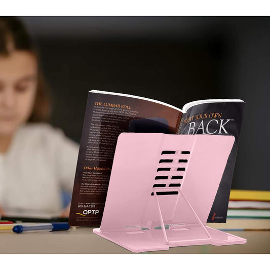 SYGA Reading Bookshelf Metal Mini Book Stand,Book Holder, Hands Free, Adjustable Cookbook,Documents Holder, Portable Bookstand for Music Books, Textbook, Recipe,Tablet, Ipad(Pink)
