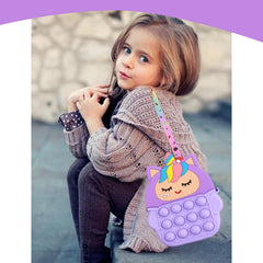 SYGA Children Pop It Fidget Cat Unicorn Pattern Silicone Bag Kids Push Popper Educational Decompression Bubble Shoulder Bag (Camo Pink)