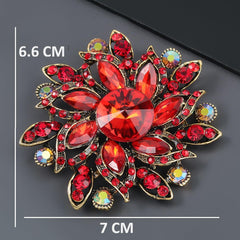 SYGA Brooch Pin Fashion Crystal Rhinestone Jewellery Pin Vintage Clothing Accessories Decoration Full Diamond Flower Red Brooches For Women- S217