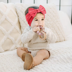 SYGA Baby Headbands Soft Nylon Bow Hairbands Strechable for Newborns, Infants, Toddlers and Kids 0-3 Years (Beige)