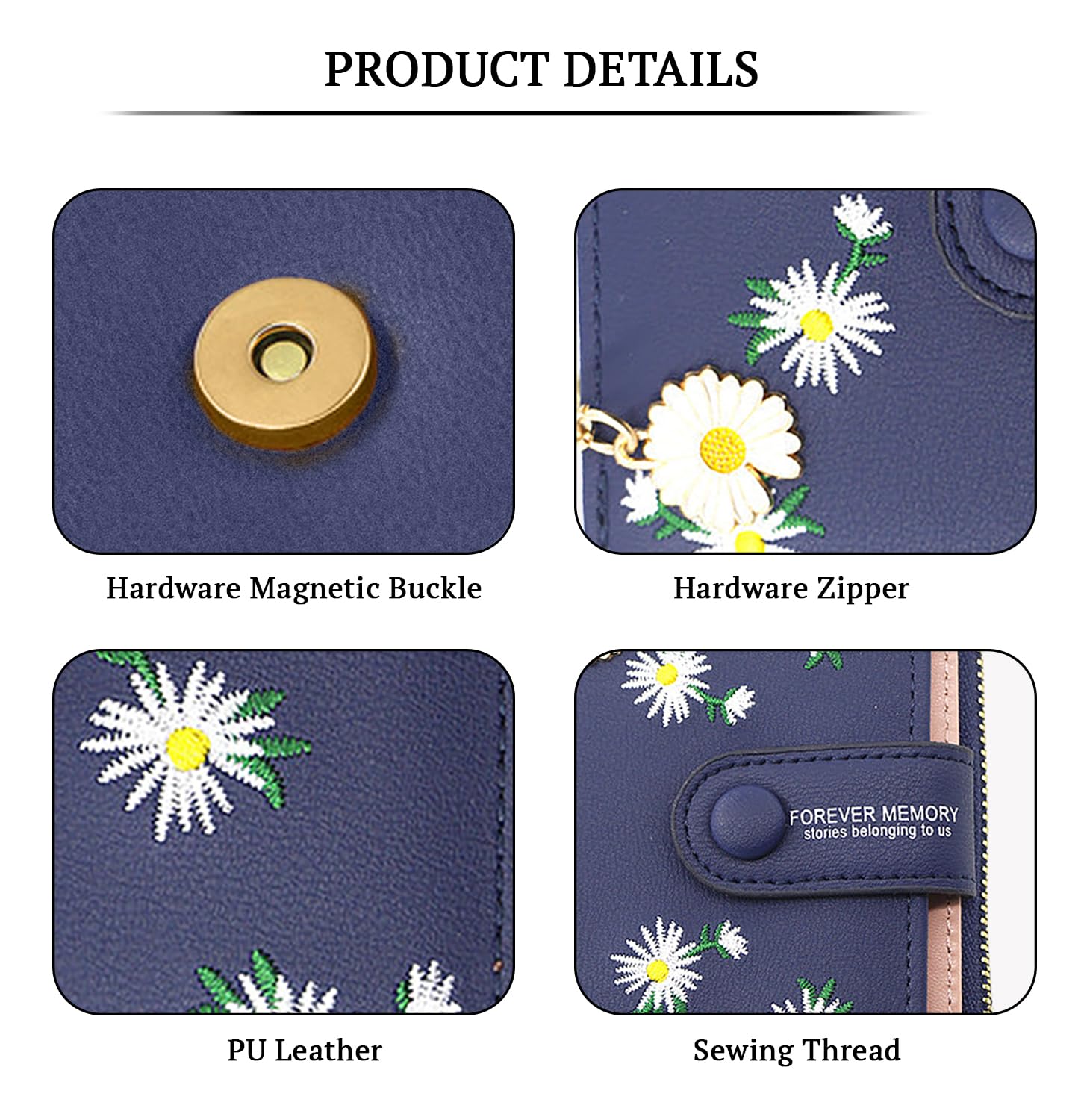 SYGA Women's Short Zipper Buckle Personalized Pu Leather Wallet Coin & Card Purse(Flower Blue)