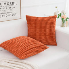 MOMISY Corduroy Cushion Throw Pillow Covers Pink 45 x 45cm, 18x18 inch (5, Orange)