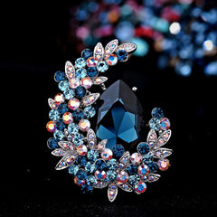 SYGA Brooch Pin Fashion Crystal Rhinestone Jewellery Pin Vintage Clothing Accessories Decoration Moon Design Blue Diamond Brooches For Women- S220