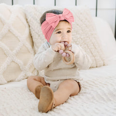 SYGA Baby Headbands Soft Nylon Bow Hairbands Strechable for Newborns, Infants, Toddlers and Kids 0-3 Years (Beige)