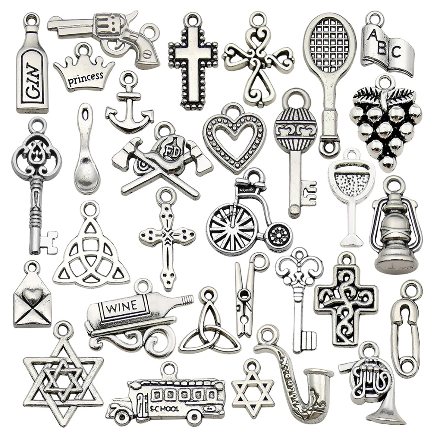 SYGA 100 Pieces Mixed Charms Pendant Charms Craft Supplies for Earrings Necklace Bracelet Jewellery DIY Making (Silver-001)