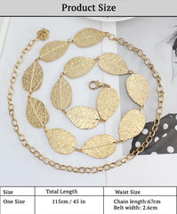 SYGA Women's Dress Waist Chain Metal Leaf Hook Chain Simple Decorative Thin Belt(Gold)