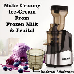 Cookwell Cold Press Slow Juicer and Ice Cream Maker, Stainless Steel (500W)
