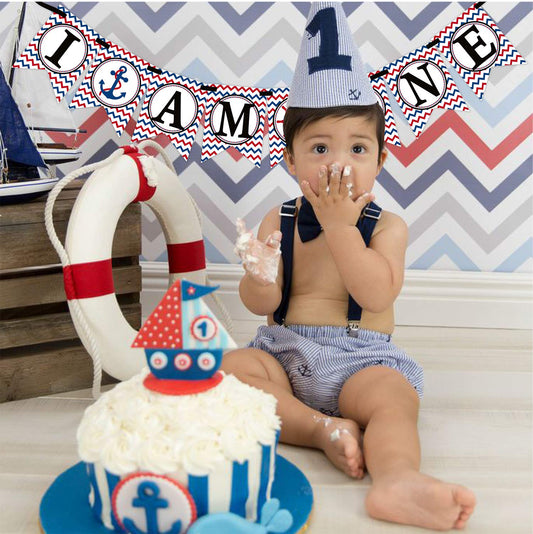 SYGA I am One Banner for Birthday Decorative Party Photo Props Banner[Anchor Theme]