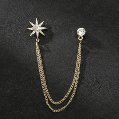 SYGA Men's & Women Suit Shirt Stud Lapel Pin Chain Tassel Brooch Pin with Crystal Chain(Golden little star)
