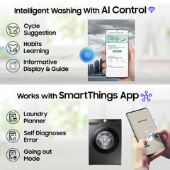 Samsung 7 kg, 5 Star, AI Control, Wi-Fi, Digital Inverter, Motor, Fully-Automatic Front Load Washing Machine (WW70T502NAN1TL, Hygiene Steam, Inox)