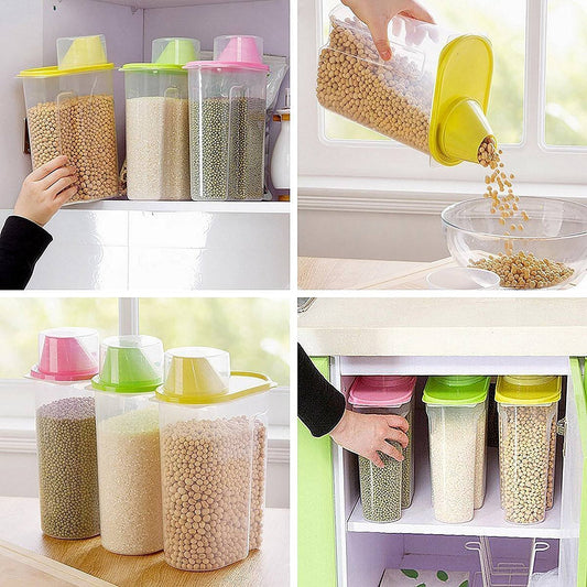 Syga Plastic Multipurpose Cereal Dispenser Jar/Storage Container for Kitchen-Storage Box Lid Food Rice Pasta, 1900ml(Medium, Multicolour) - Set of 3