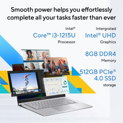 ASUS Vivobook 15,12th Gen,Intel Core i3-1215U (Intel UHD iGPU/8GB RAM/512GB SSD/FHD/14 Inch/60Hz/Chiclet Keyboard/42WHrs/Windows 11/Office 2021/Cool Silver/1.40 kg) X1504ZA-NJ322WS