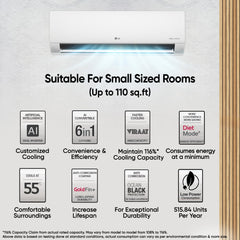 LG 1 Ton 5 Star DUAL Inverter Split AC (Copper, AI Convertible 6-in-1 with VIRAAT Mode, Faster Cooling & Energy Saving, 4 Way Swing, HD Filter with AntiVirus Protection, US-Q14YNZE, White)