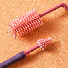 SYGA 3 Pcs Silicone Baby Bottle Brush Set, 360? Rotating Long Handle Water Bottle Cleaner Brush, Teat & Straw Brush Cleaning Cup Brush for Baby Bottles Plastic Bottles Glass Bottles Straws - Pink