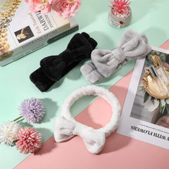 MOMISY Women Fashion Lovely Soft Coral Fleece Bowknot Bow Makeup Cosmetic Shower Elastic Hair Band Hairlace Headband (Random Color)-3 Piece