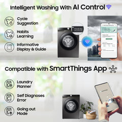 Samsung 8 kg, 5 star, AI Control, AI Eco Bubble, Wi-Fi, Digital Inverter, Motor, Fully-Automatic Front Load Washing Machine (WW80T504DAX1TL, Hygiene Steam, Inox)