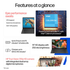 HP 14s, Intel Celeron N4500 Laptop (8GB DDR4,512GB SSD) Anti-Glare, Micro-Edge, 14/35.6cm, HD, Win11, M365 Basic(1yr),Office Home24, Black,1.46kg, HD Camera, UHD Graphics, dq3141TU