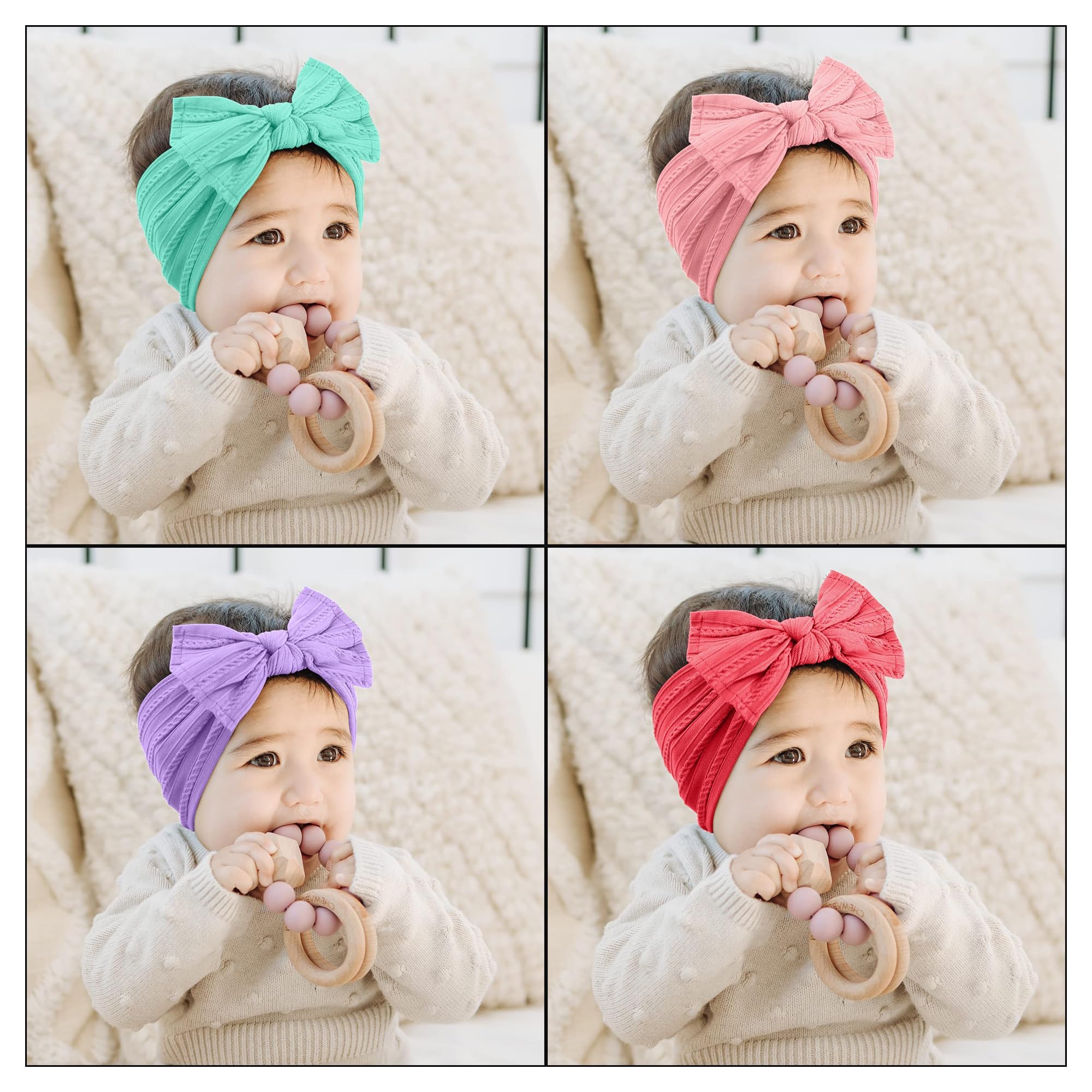 SYGA Baby Headbands Soft Nylon Bow Hairbands Strechable for Newborns, Infants, Toddlers and Kids 0-3 Years (Beige)